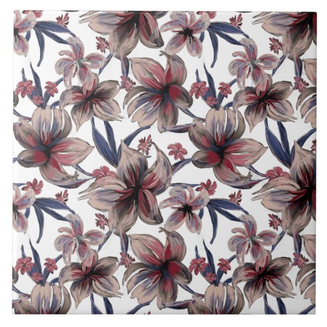Azulejo Acuarela Crimson Floral sobre blanco (Frente)