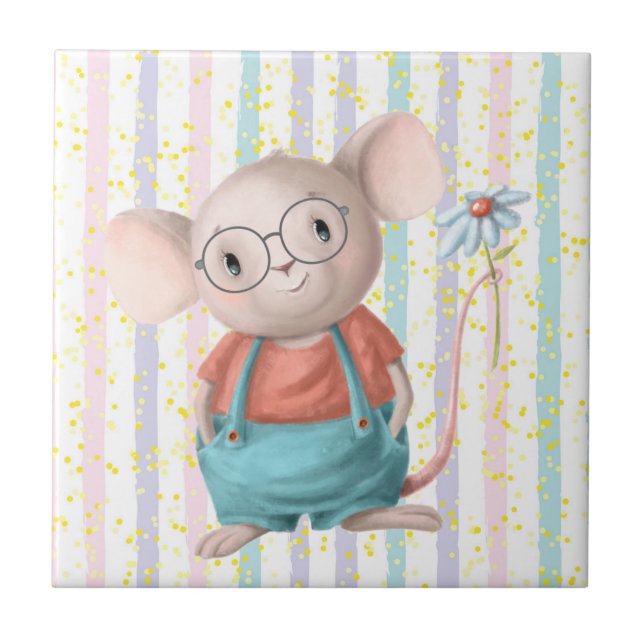 Azulejo Acuarela Cuco Arcoiris Ratón Animal Arte Cerámico  (Frente)