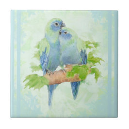 Azulejo Acuarela Cuddling Blue Parrot Bird Willife Art