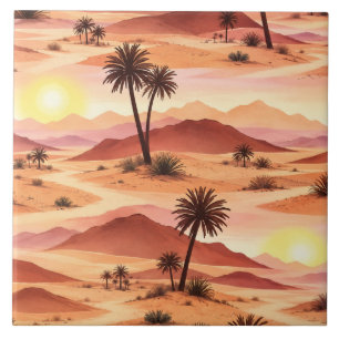 Azulejo Acuarela de Amanecer en el Desierto Dorado