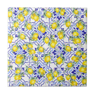 Azulejo Acuarela de estilo francés campestre en azul limón