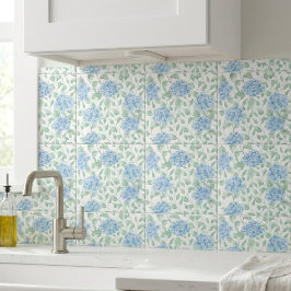 Azulejo Acuarela de flor silvestre verde azul