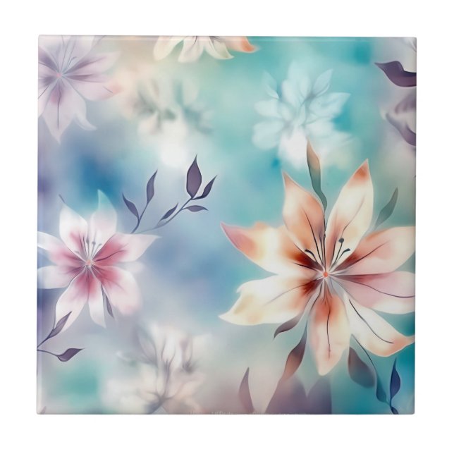 Azulejo Acuarela de flores etéreas (Frente)