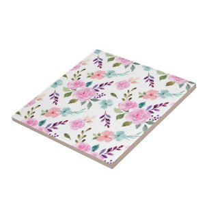 Azulejo Acuarela de flores rosadas sin fisuras