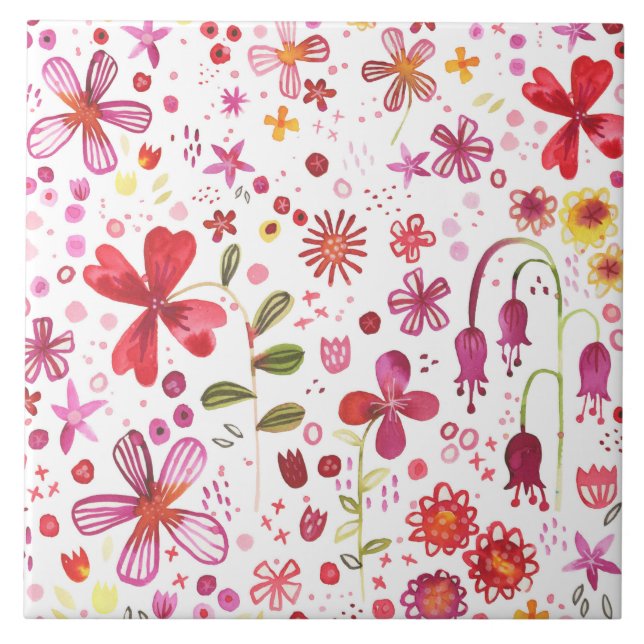 Azulejo Acuarela de flores silvestres (Frente)