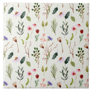 Azulejo Acuarela de flores silvestres blancas y rosadas el