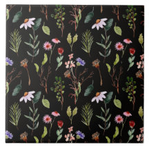 Acuarela de flores silvestres elegantes en negro, 
