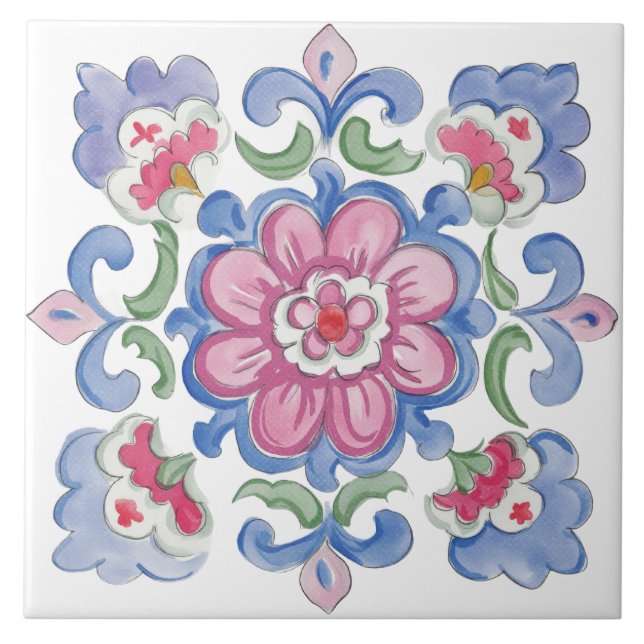 Azulejo Acuarela de jardín folklórico (Frente)