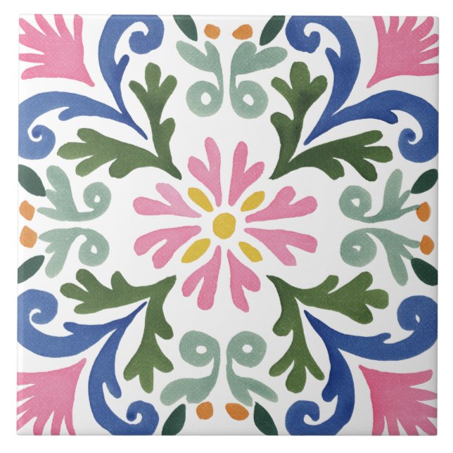 Azulejo Acuarela de jardín folklórico (Frente)