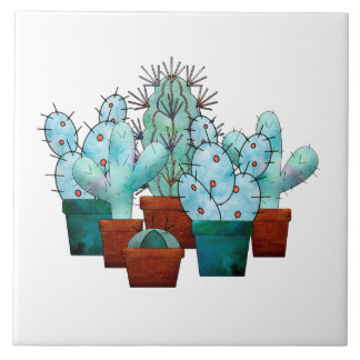 Azulejo Acuarela de la planta de cactus del desierto