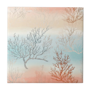 Azulejo Acuarela de lujo costera Coral & olas del océano
