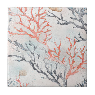 Azulejo Acuarela de lujo costera Coral & olas del océano (