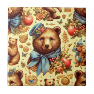 Azulejo Acuarela De Oso De Vintage Cutáneo
