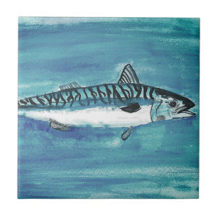 Azulejo Acuarela de pescado de caballa común Azul Náutico