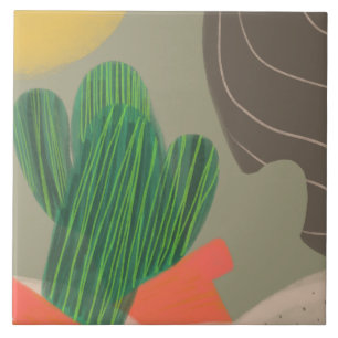 Azulejo Acuarela digital orgánica Cactus hundiéndose en el