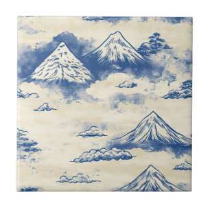 Azulejo Acuarela escénica de montaña alpina azul cielo