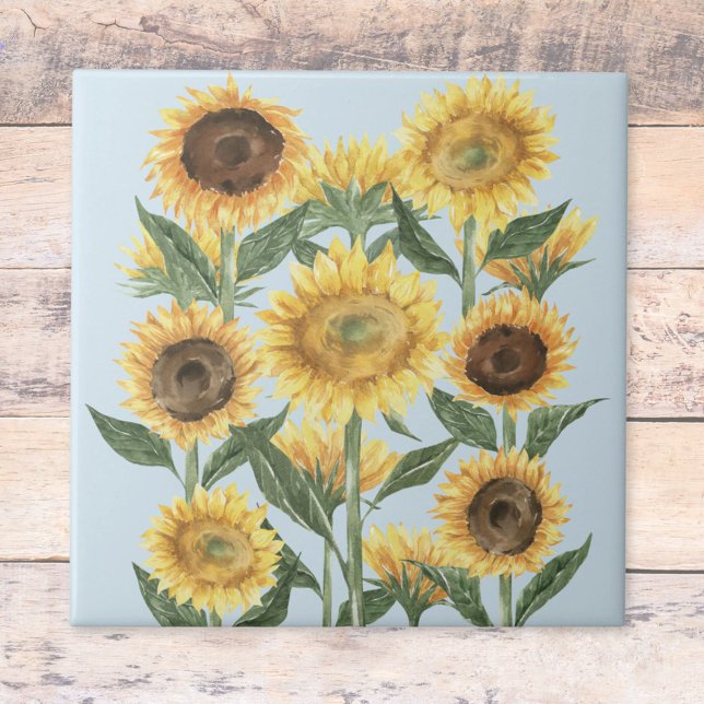 Azulejo Acuarela Floral de Girasol Amarillo (Close up)