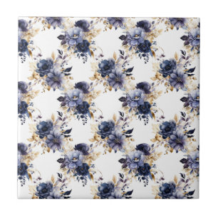 Azulejo Acuarela floral de oro azul