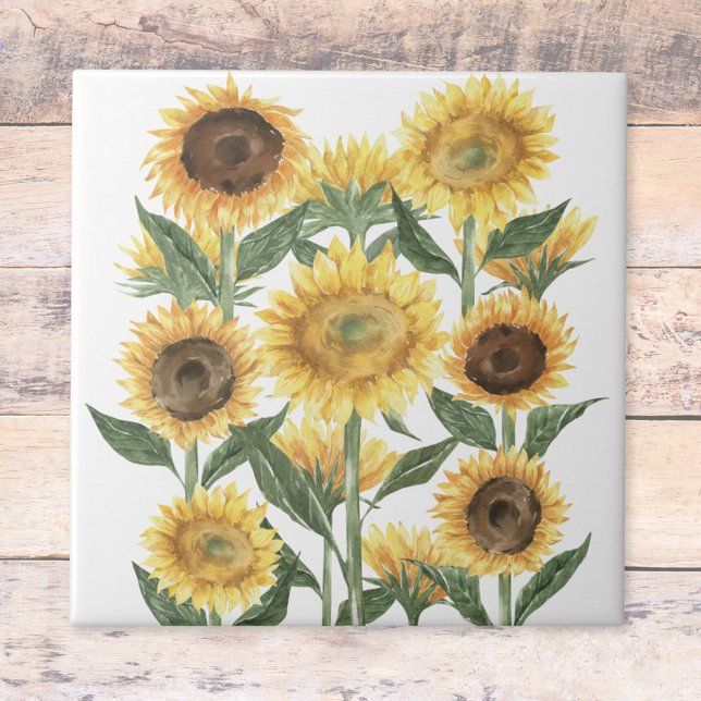 Azulejo Acuarela Floral Girasol Amarillo (Close up)