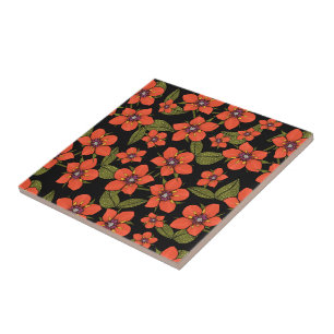 Azulejo Acuarela floral roja