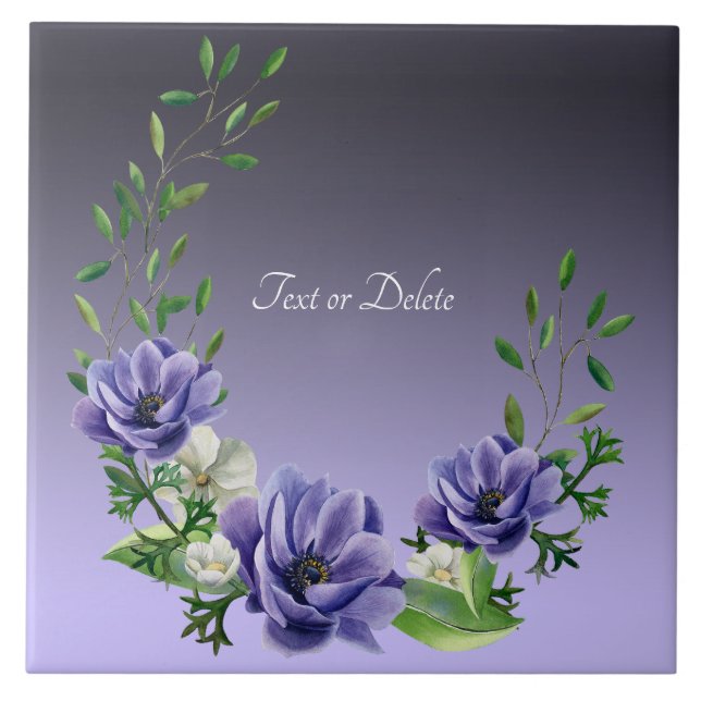 Azulejo Acuarela Flores Púrpura Tile Cerámico (Frente)