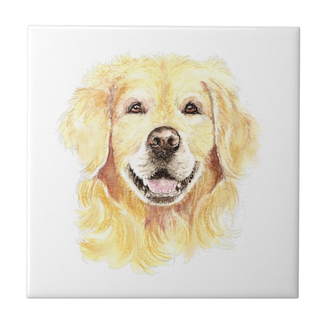 Azulejo Acuarela Golden Retriever Dog Mascota Animal Ceram (Frente)