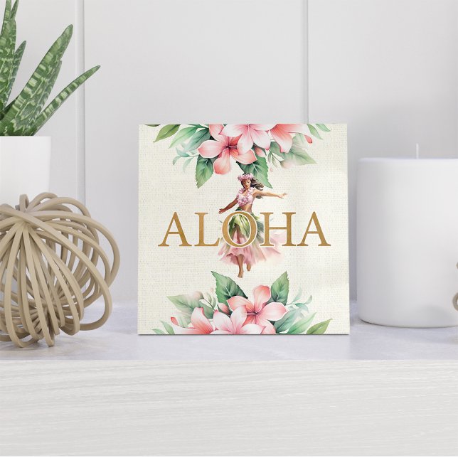 Azulejo Acuarela Hula Chica Aloha Hawái Tile Cerámico (Watercolor Hula Girl Aloha Hawaiian Ceramic Tile)