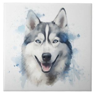 Azulejo Acuarela Husky Siberian