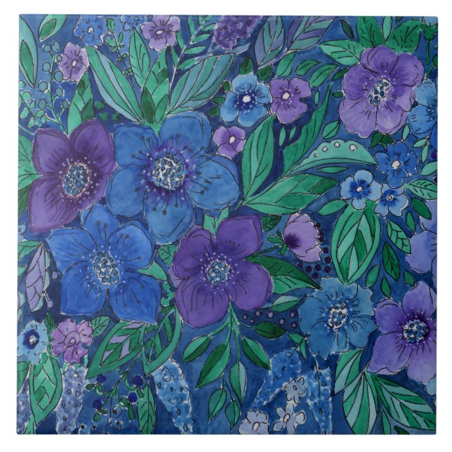 Azulejo Acuarela, jardín de flores (Frente)