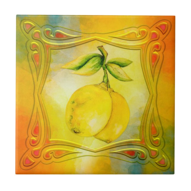 Azulejo Acuarela Lemons Tile Cerámico Italiano (Frente)