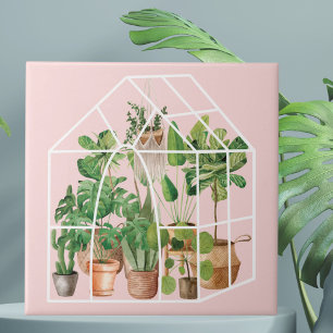 Azulejo Acuarela Lindo Planta Tropical de Interior sobre R