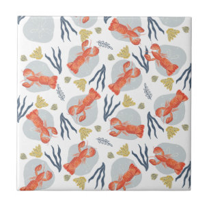 Azulejo Acuarela Lobster Crustacean Beach Sand Dollars