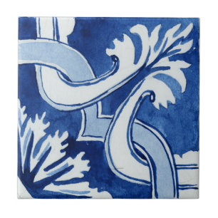 Azulejo Acuarela mediterránea azul y blanca con patrones