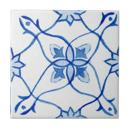 Azulejo Acuarela mediterránea azul y blanca con patrones