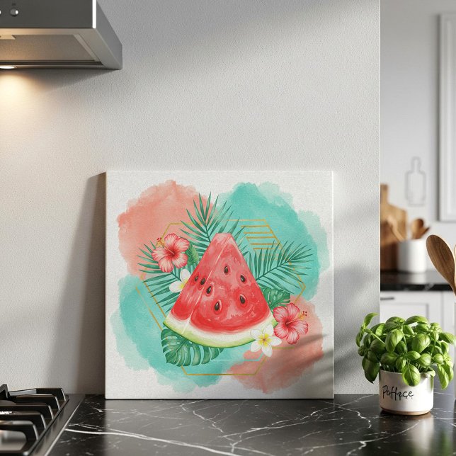 Azulejo Acuarela Moderna de Sandía Tropical y Hibisco  (Subido por el creador)