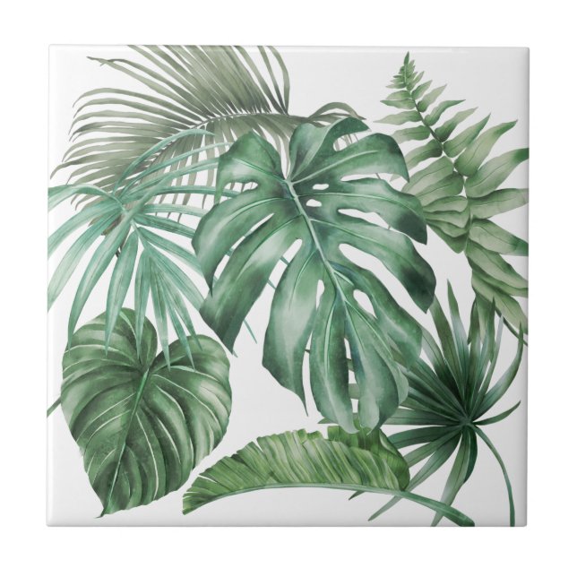Azulejo Acuarela moderna Hojas tropicales de Monstera (Frente)