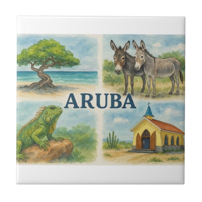 Azulejo Acuarela multivista de Aruba (Frente)