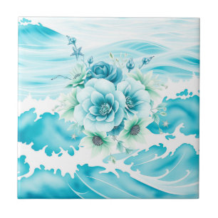 Azulejo Acuarela oceánica con fondo marino