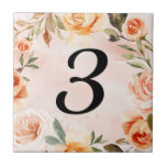 Azulejo Acuarela Peach Navy Floral House Número de la casa<br><div class="desc">Más decoración en casa de bonito en la Pequeña Tienda Bayleigh!</div>