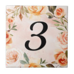Azulejo Acuarela Peach Navy número de la casa floral<br><div class="desc">Más decoración en casa de bonito en la Pequeña Tienda Bayleigh!</div>