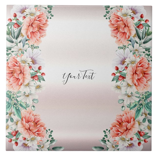 Azulejo Acuarela Peony Flower Cerámica Tile (Frente)