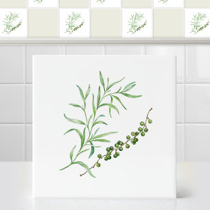 Azulejo Acuarela ramita de pimienta verde estragón francés