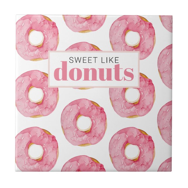 Azulejo Acuarela Rosa Moderna Dulce Como Cita De Donuts (Frente)