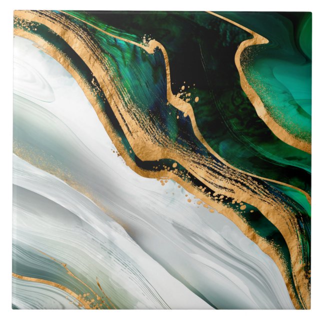 Azulejo Acuarela verde malaquita y oro (Frente)