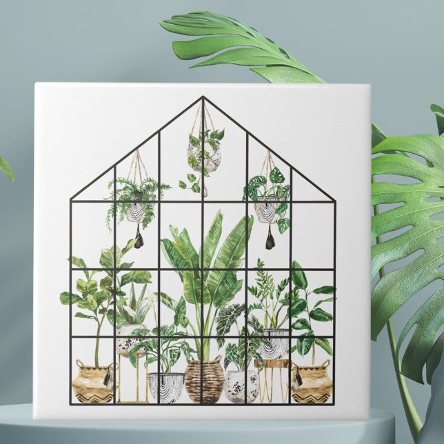 Azulejo Acuarela Verde Tropical Jardinería (Close up)