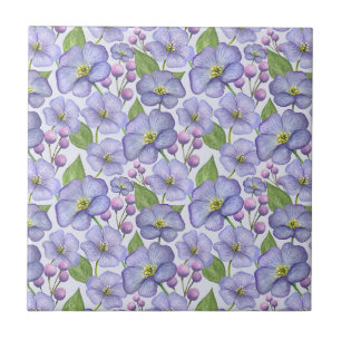 Azulejo Acuarela Violetas Moradas y Patrón Floral