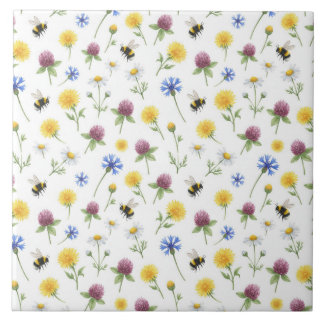 Azulejo Acuarelas de flores silvestres y abejas de miel