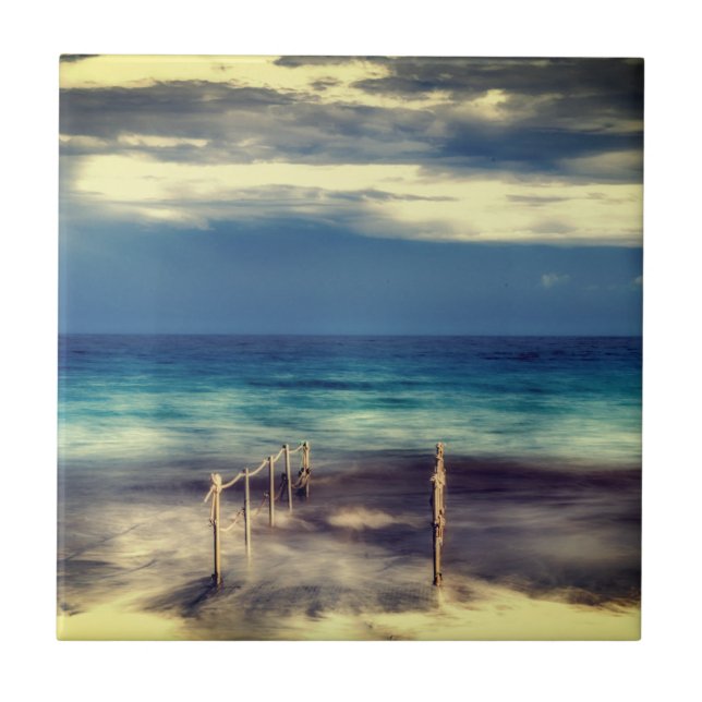 Azulejo Acuarelas, playa y mar, cielo (Frente)