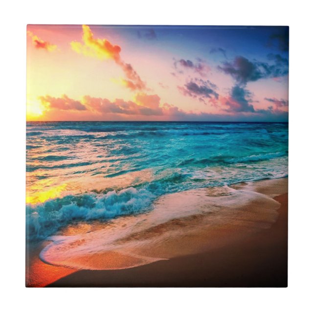 Azulejo Acuarelas, playa y mar, cielo (Frente)