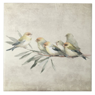 Azulejo Acuarelas rústicas de pájaros en rama